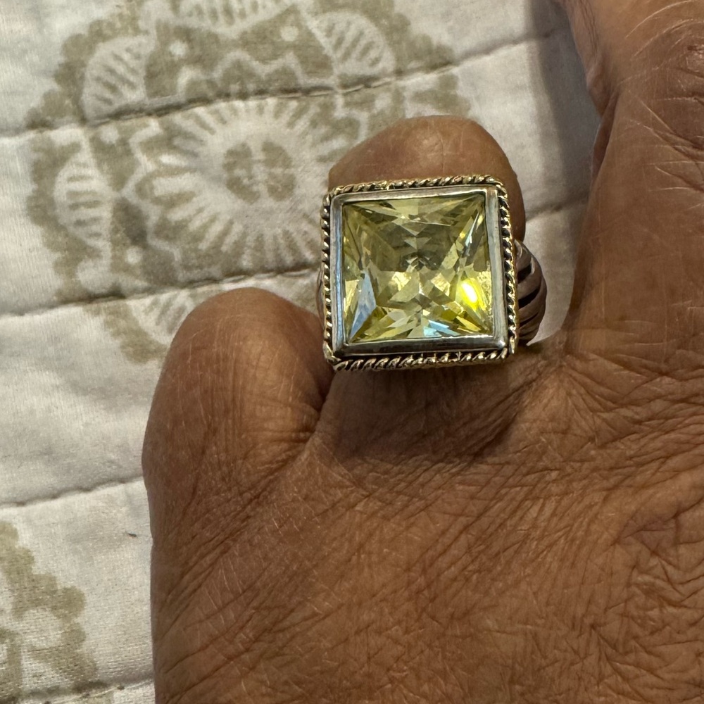 Square Sterling Silver Yellow Gemstone Ring